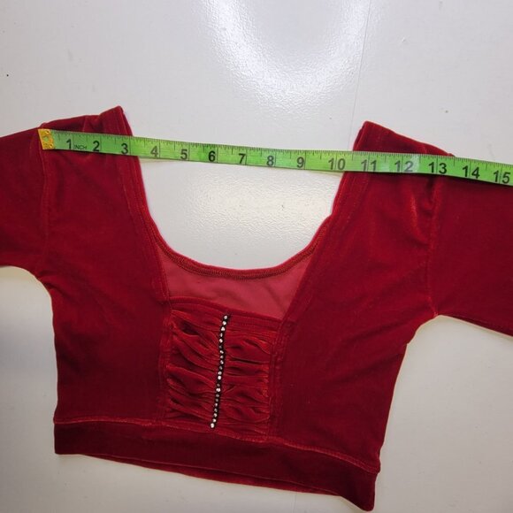 Red Velvet Crop Top Short Sleeve for Petite Women, Teens - XS/S - Picture 6 of 10